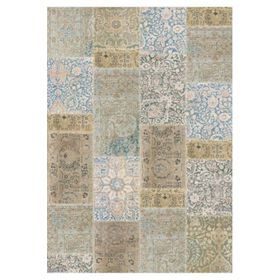 Çam Halı TD768 Gloria Bej Mavi Patchwork Desen Dokuma Saçaklı Kilim