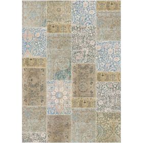 Çam Halı TD768 Gloria Bej Mavi Patchwork Desen Dokuma Saçaklı Kilim