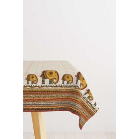 Cango Home CGH1256-MS Krem Etnik Fil Desenli 140x200 cm Dijital Baskılı Masa Örtüsü