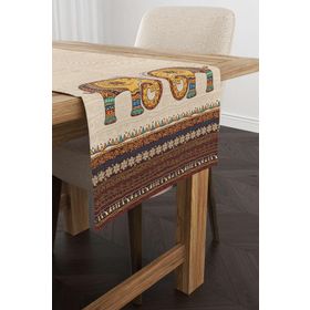Cango Home CGH1265-RN Kahverengi Etnik Fil Desenli 40x140 cm Dijital Baskılı Runner