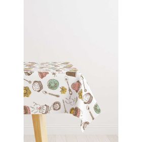 Cango Home CGH592-MS 140x200 cm Beyaz Kahverengi Mutfak Temalı Dijital Baskılı Masa Örtüsü