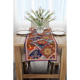 Cango Home CGH740-RN Kahverengi Çok Renkli Etnik Vintage Desenli 40x140 cm Dijital Baskılı Runner