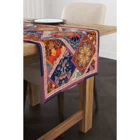 Cango Home CGH740-RN Kahverengi Çok Renkli Etnik Vintage Desenli 40x140 cm Dijital Baskılı Runner