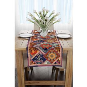 Cango Home CGH740-RN Kahverengi Çok Renkli Etnik Vintage Desenli 40x140 cm Dijital Baskılı Runner