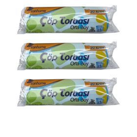 Canhome Mavi 20 Adetlik 3 Rulo Orta Boy 55x60 cm 30 lt Çöp Poşeti