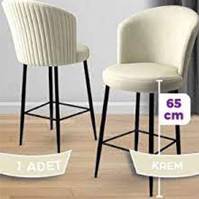 Canisa Alte Serisi Babyface Kumaş Siyah Metal Ayak Krem Bar Sandalyesi