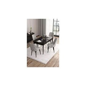 Canisa Are Serisi 80x132 MDF Açılabilir Siyah Mermer Desen Masa Takımı Gold Halkalı Gri 4 Sandalye