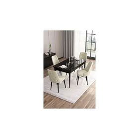 Canisa Are Serisi 80x132 MDF Açılabilir Siyah Mermer Desen Masa Takımı Gold Halkalı Krem 4 Sandalye