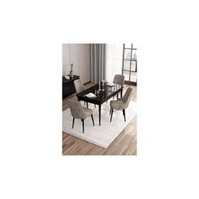 Canisa Are Serisi 80x132 MDF Açılabilir Siyah Mermer Desen Masa Takımı Gümüş Halkalı Cappucino 4 Sandalye