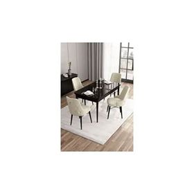 Canisa Are Serisi 80x132 MDF Açılabilir Siyah Mermer Desen Masa Takımı Gümüş Halkalı Krem 4 Sandalye