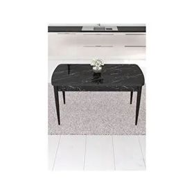 Canisa Are Serisi Açılabilir 80x132 MDF Siyah Mermer Yemek Masası