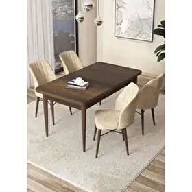 Canisa Arp Serisi Barok Ahşap Desen 70x110 cm Sabit Krem Mutfak Masa Takımı
