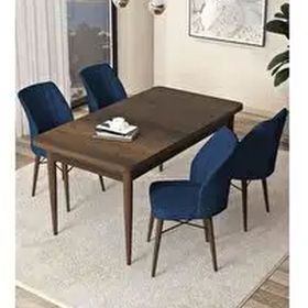 Canisa Arp Serisi Barok Ahşap Desen 70x110 cm Sabit Lacivert Mutfak Masa Takımı