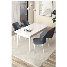 Canisa Arp Serisi Beyaz 70x110 cm Sabit Füme Mutfak Masa Takımı