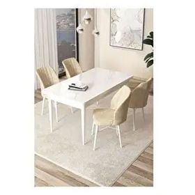 Canisa Arp Serisi Beyaz 70x110 cm Sabit Krem Mutfak Masa Takımı