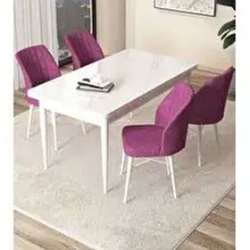 Canisa Arp Serisi Beyaz 70x110 cm Sabit Mor Mutfak Masa Takımı