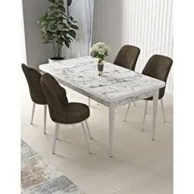 Canisa Arp Serisi Beyaz Mermer Desen 70x110 cm Sabit Kahverengi Mutfak Masa Takımı