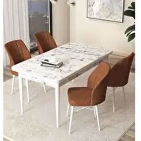 Canisa Arp Serisi Beyaz Mermer Desen 70x110 cm Sabit Kiremit Mutfak Masa Takımı