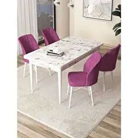 Canisa Arp Serisi Beyaz Mermer Desen 70x110 cm Sabit Mor Mutfak Masa Takımı