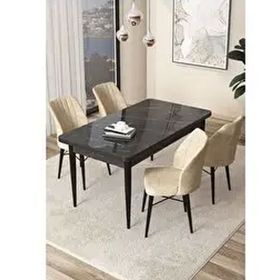 Canisa Arp Serisi Siyah Mermer Desen 70x110 cm Sabit Krem Mutfak Masa Takımı