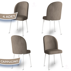 Canisa Aste Serisi 4 Adet Cappucino 1. Sınıf Babyface Kumaş Metal Beyaz İskeletli Yemek Odası Sandalyesi