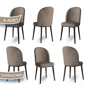 Canisa Aste Serisi 6 Adet Cappucino 1. Sınıf Babyface Kumaş Metal Kahve İskeletli Yemek Odası Sandalyesi