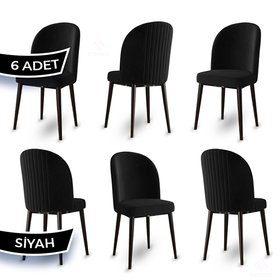 Canisa Aste Serisi 6 Adet Siyah 1. Sınıf Babyface Kumaş Metal Kahve İskeletli Yemek Odası Sandalyesi