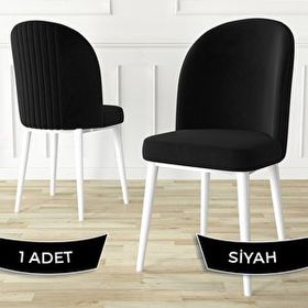 Canisa Aste Serisi Siyah 1. Sınıf Babyface Kumaş Metal Beyaz İskeletli Yemek Odası Sandalyesi
