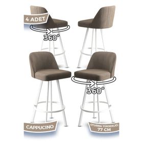 Canisa Atex Serisi 4 Adet Cappucino 1. Sınıf Babyface Kumaş Beyaz Metal Ayaklı Döner Bar Sandalyesi