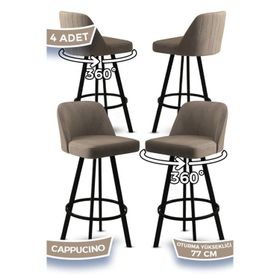 Canisa Atex Serisi 4 Adet Cappucino 1. Sınıf Babyface Kumaş Siyah Metal Ayaklı Döner Bar Sandalyesi