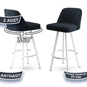 Canisa Atex Serisi 4 Adet Siyah 1. Sınıf Babyface Kumaş Siyah Metal Ayaklı Döner Bar Sandalyesi