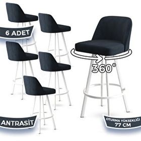 Canisa Atex Serisi 6 Adet Antrasit 1. Sınıf Babyface Kumaş Beyaz Metal Ayaklı Döner Bar Sandalyesi