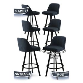 Canisa Atex Serisi 6 Adet Antrasit 1. Sınıf Babyface Kumaş Siyah Metal Ayaklı Döner Bar Sandalyesi