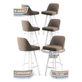 Canisa Atex Serisi 6 Adet Cappucino 1. Sınıf Babyface Kumaş Beyaz Metal Ayaklı Döner Bar Sandalyesi