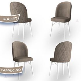 Canisa Bika Serisi 4 Adet 1. Sınıf Babyface Kumaş Beyaz Gürgen Ayaklı Cappucino Yemek Odası Sandalyesi