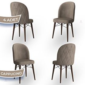 Canisa Bika Serisi 4 Adet 1. Sınıf Babyface Kumaş Ceviz Gürgen Ayaklı Cappucino Yemek Odası Sandalyesi