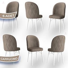 Canisa Bika Serisi 6 Adet 1. Sınıf Babyface Kumaş Beyaz Gürgen Ayaklı Cappucino Yemek Odası Sandalyesi