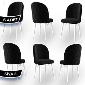 Canisa Bika Serisi 6 Adet Siyah 1. Sınıf Babyface Kumaş Beyaz Gürgen Ayaklı Yemek Odası Sandalyesi