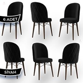 Canisa Bika Serisi 6 Adet Siyah 1. Sınıf Babyface Kumaş Ceviz Gürgen Ayaklı Yemek Odası Sandalyesi