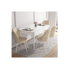 Canisa Concept 70x114 cm Açılabilir 4 Krem Sandalye Beyaz Yemek Masası Takımı