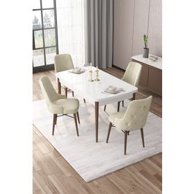 Canisa Concept 70x114 cm Açılabilir 4 Krem Sandalye Beyaz Yemek Masası Takımı