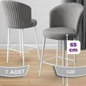 Canisa Concept Alte Serisi Babyface Kumaş Beyaz Metal Ayak Gri Bar Sandalyesi