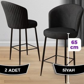 Canisa Concept Alte Serisi Babyface Siyah Kumaş-Siyah Metal Ayak 2 Adet Bar Sandalyesi