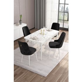 Canisa Concept Are Serisi 80x132 cm Beyaz Mermer Desen Açılabilir Mdf Mutfak Masası