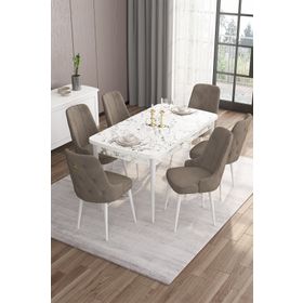 Canisa Concept Are Serisi 80x132 cm Beyaz Mermer Desen Açılabilir Mdf Mutfak Masası