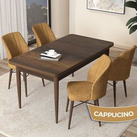 Canisa Concept Arp Serisi 70x110 cm Barok Ahşap Desen 4 Sandalye Sabit Cappuccino Mutfak Masası Takımı