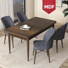 Canisa Concept Arp Serisi 70x110 cm Barok Ahşap Desen 4 Sandalye Sabit Füme Mutfak Masası Takımı
