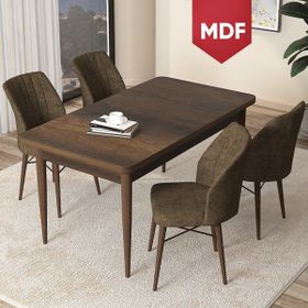 Canisa Concept Arp Serisi 70x110 cm Barok Ahşap Desen 4 Sandalye Sabit Kahverengi Mutfak Masası Takımı
