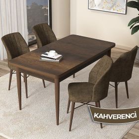 Canisa Concept Arp Serisi 70x110 cm Barok Ahşap Desen 4 Sandalye Sabit Kahverengi Mutfak Masası Takımı