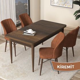 Canisa Concept Arp Serisi 70x110 cm Barok Ahşap Desen 4 Sandalye Sabit Kiremit Mutfak Masası Takımı
